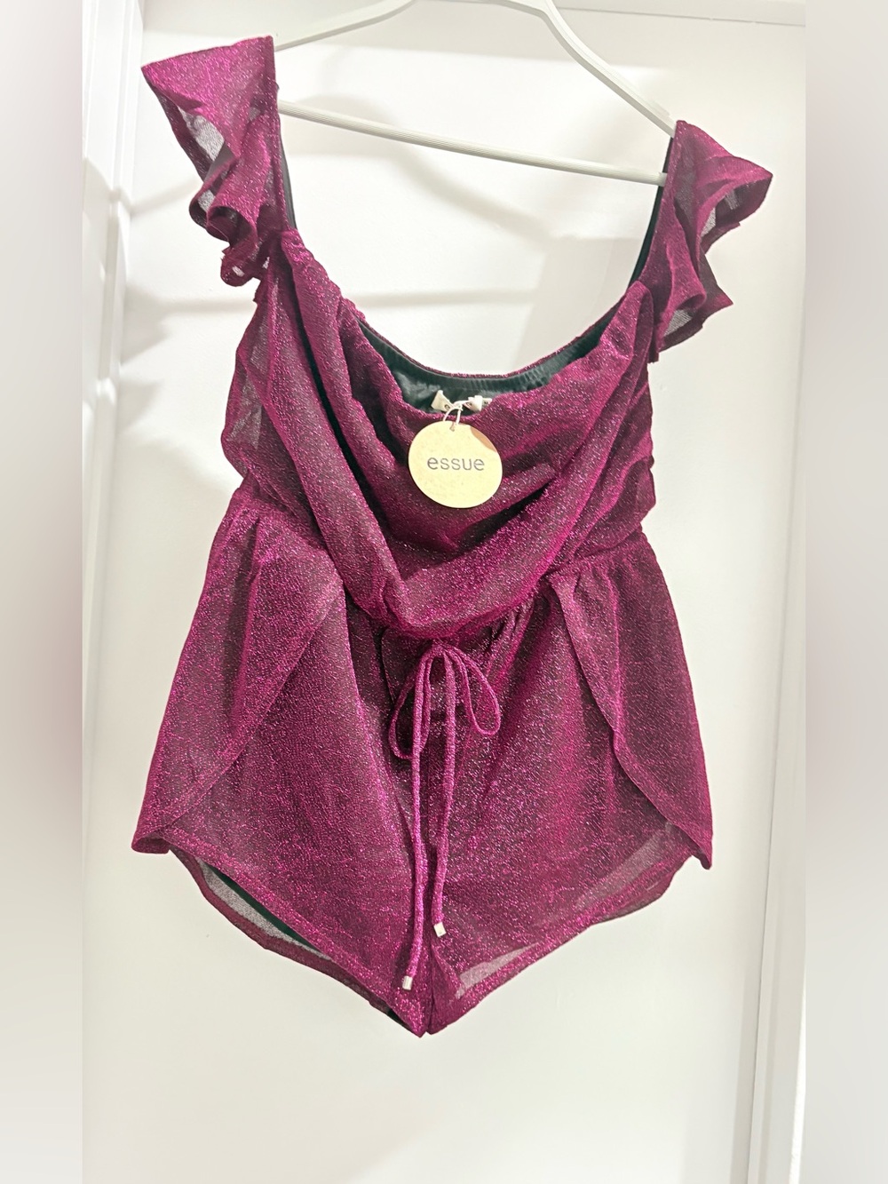 essue Burgundy Shimmery Ruffle Romper